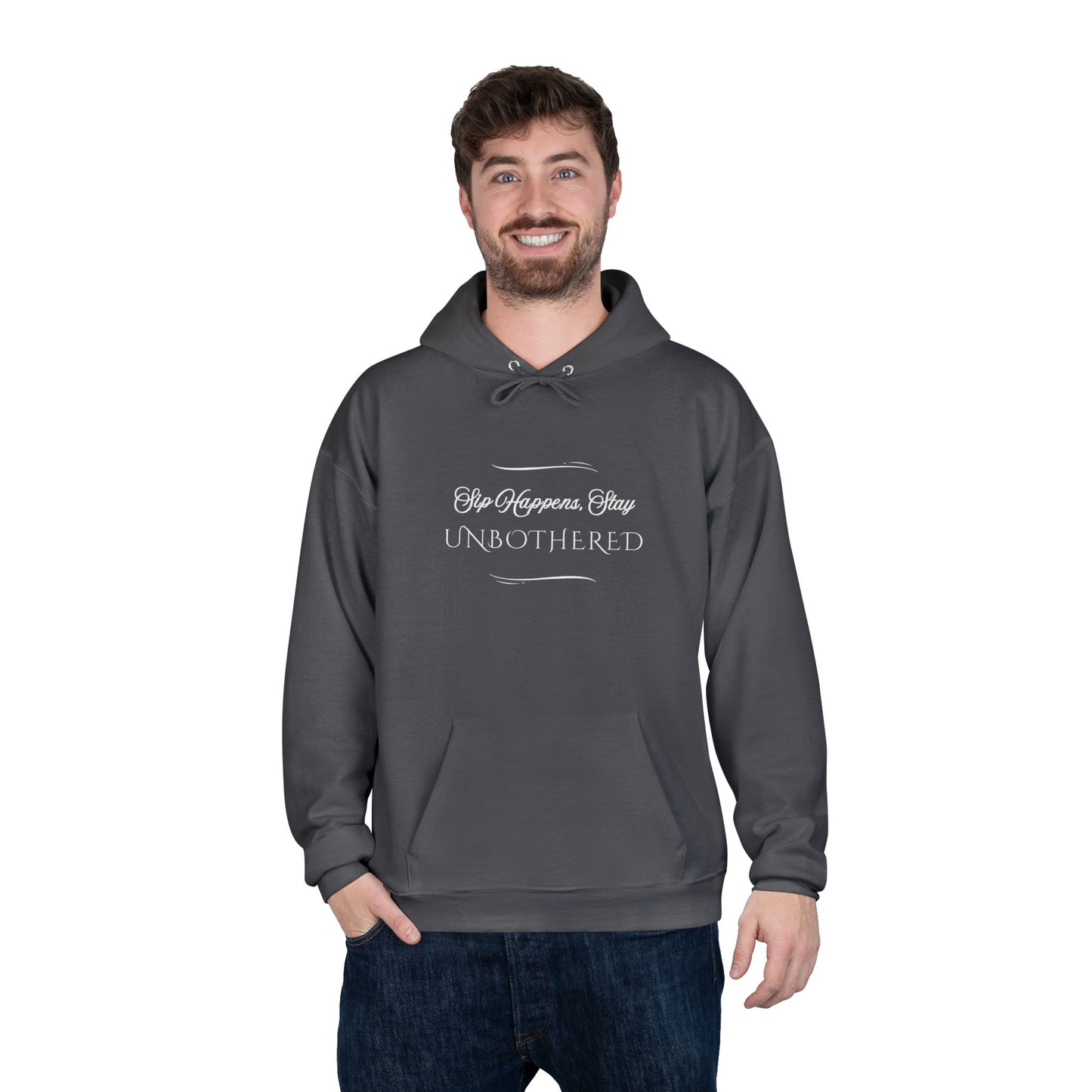 Sip Happens Stay Unbothered Unisex Hoodie – Funny Motivational Sweatshirt, Cozy Wine & Coffee Lovers Gift, Positive Vibes Apparel
