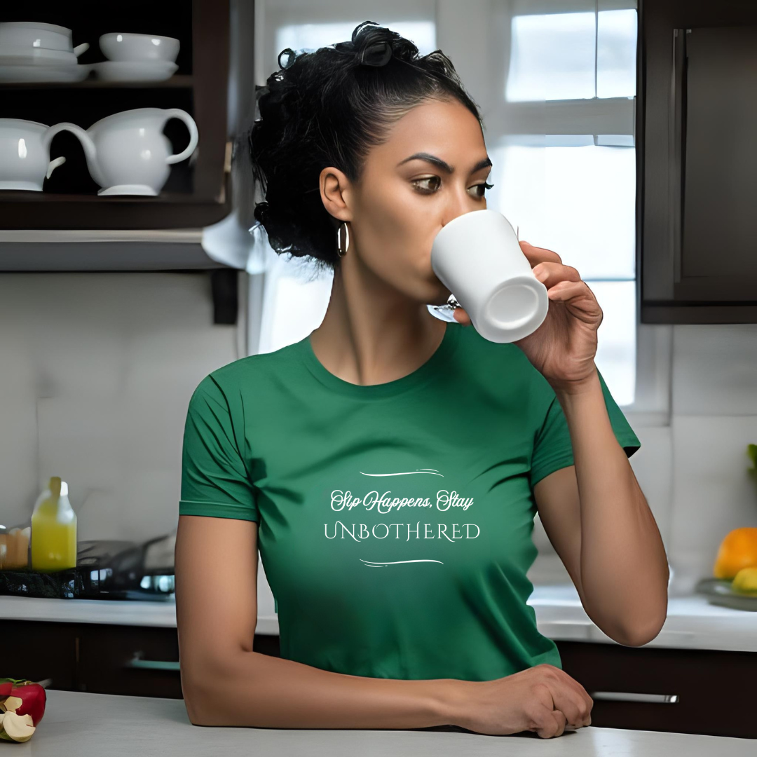Sip Happens Stay Unbothered T-Shirt | Spirits, Tea, and Coffee Lovers– Casual Graphic Shirt, feminine fit