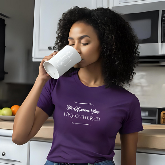 Sip Happens Stay Unbothered T-Shirt | Spirits, Tea, and Coffee Lovers– Casual Graphic Shirt, feminine fit